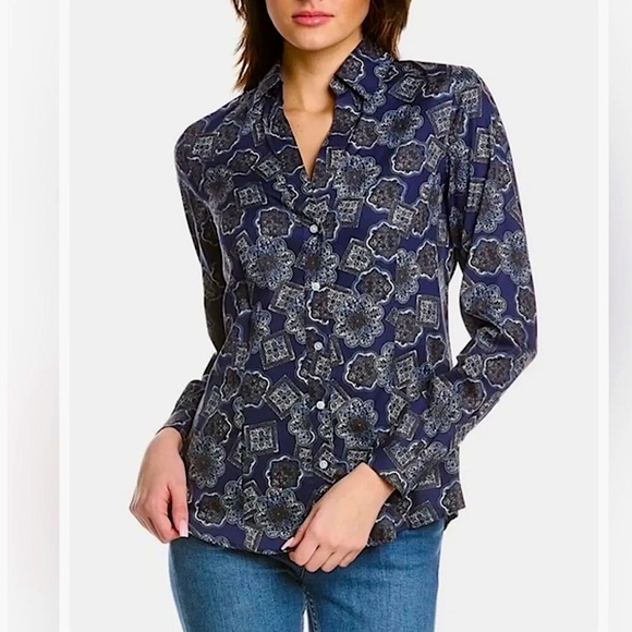 Jones New York Long Sleeve Y-Neck Button Front NO IRON Shirt - Picture 1 of 12